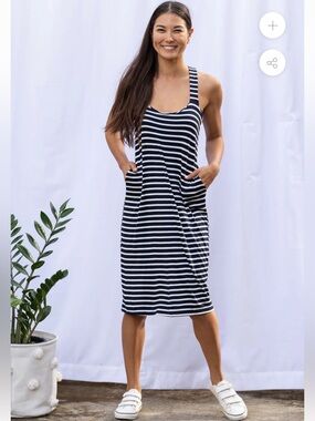 Ten Tomorrow Milly Cross Back Dress (Navy Stripe) Medium NWT